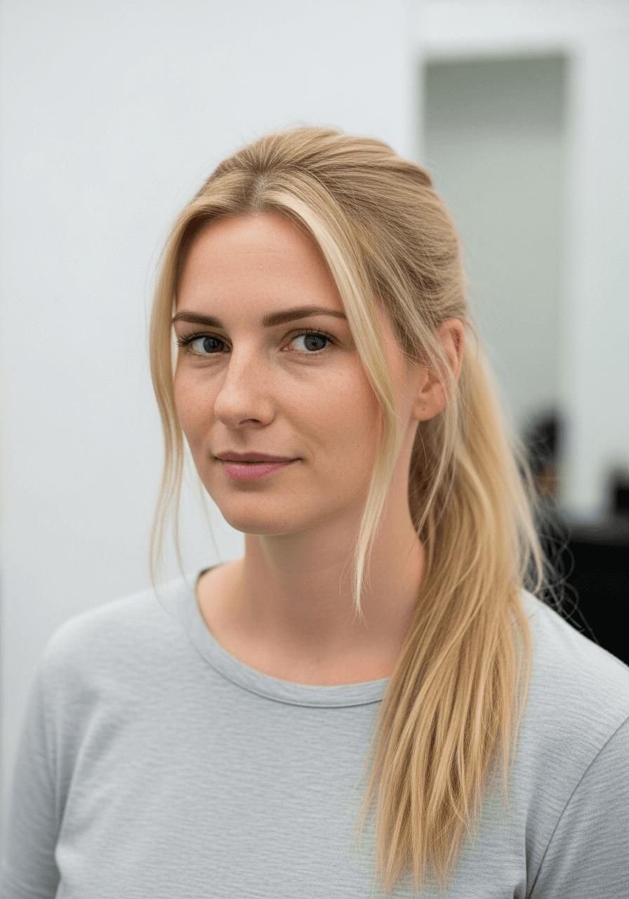 Original picture of a Woman with blond straight hair